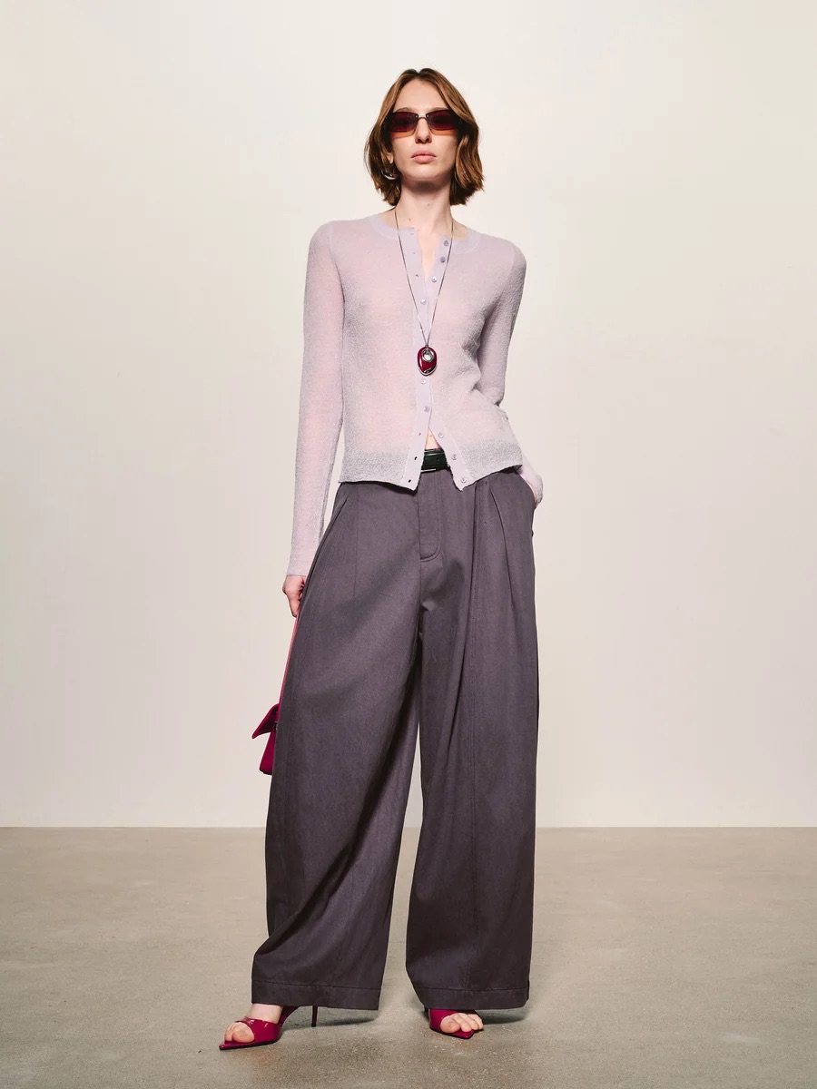 Soft Lavender Sheer Alpaca Wool Sweater Cardigan — image 4 of 4